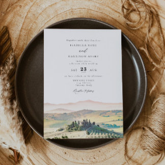 TUSCANY Italien Watercolor Skyline Photo Bröllop Inbjudningar