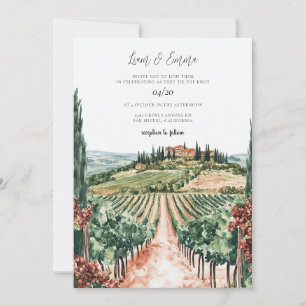 Tuscany Italien Watercolor Vinatge Bröllop Inbjudningar