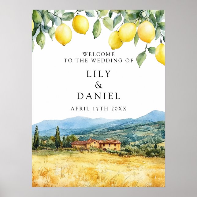 Tuscany Italy Lemons Wedding Welcome Sign Poster (Framsidan)
