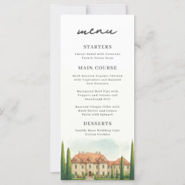 Tuscany Italy Villa Chic Watercolor Bröllop Menu