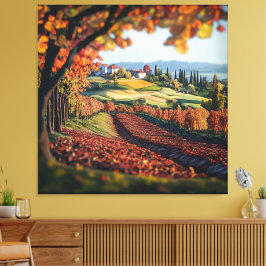 Tuscany Italy Vineyard Landscape Stretched Canvas 