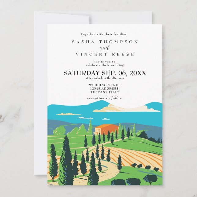 Tuscany Italy Wedding Invitation Retro Inbjudningar (Framsida)