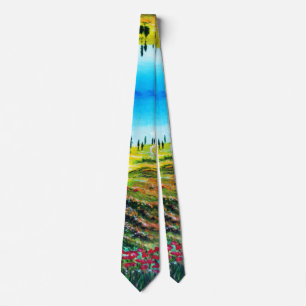 TUSCANY LANDSCAPE,CYPRESS TRÄD MED POPIES NEC SLIPS