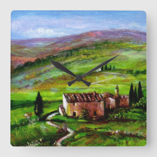 TUSCANY LANDSCAPE MED GRÖNT BACKE FYRKANTIG KLOCKA