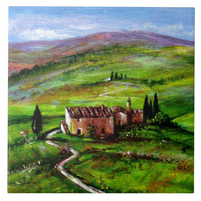 TUSCANY LANDSCAPE MED GRÖNT BACKE KAKELPLATTA (Framsidan)