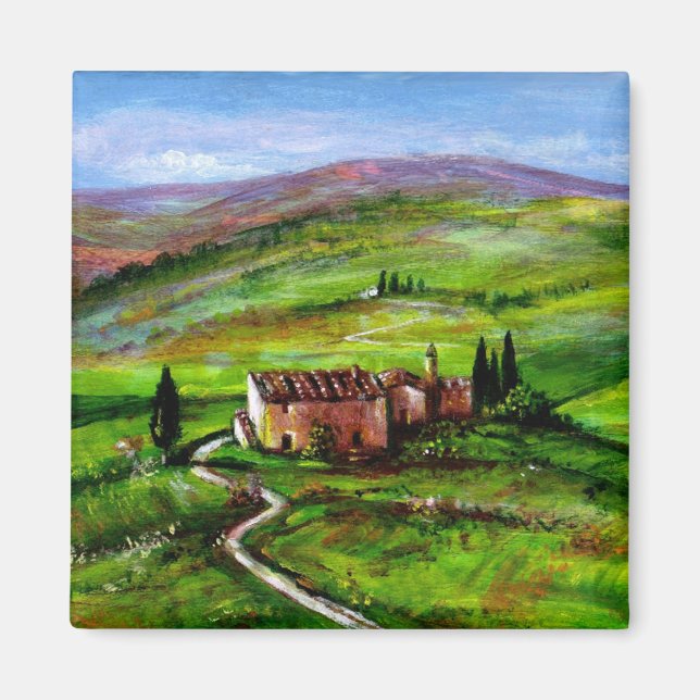TUSCANY LANDSCAPE MED GRÖNT BACKE MAGNET (Framsidan)