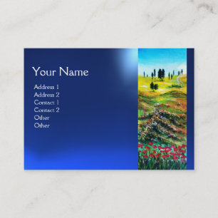 TUSCANY LANDSCAPE with POPPIES, blue sapphire Visitkort