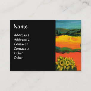 TUSCANY LANDSCAPE with SUNFLOWERS,Black Visitkort