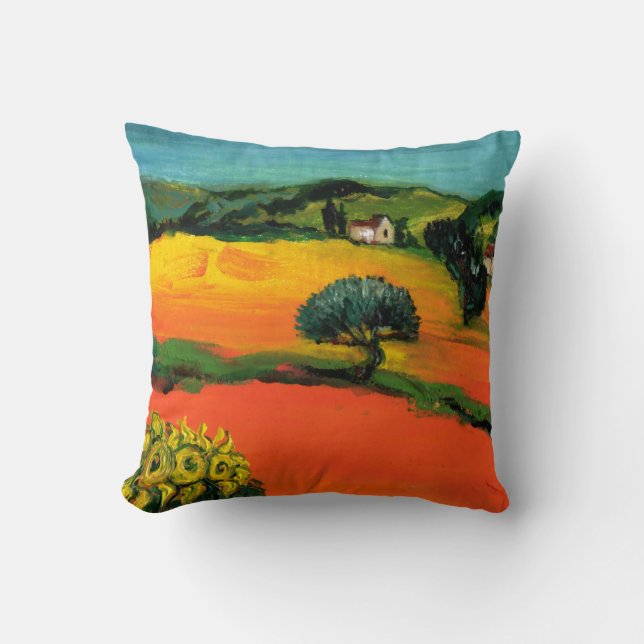 TUSCANY LANDSCAPE with SUNFLOWERS Orange Fält Kudde (Framsida)