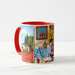 TUSCANY LANDSCAPES,KITCHEN,SUNFLOWERS,CAT OCH VIN MUGG