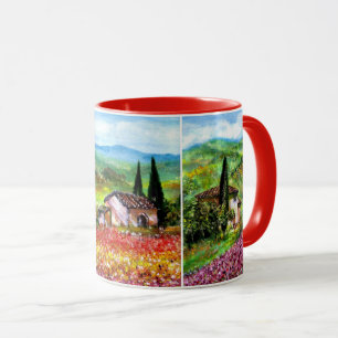 TUSCANY LANDSCAPES, POPPIES LILILILIES, FLOWER FÄL MUGG