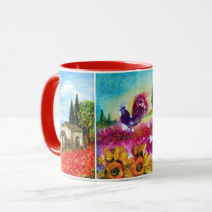 TUSCANY LANDSCAPES, SUNFLOWERS, BLACK TUPP MUGG