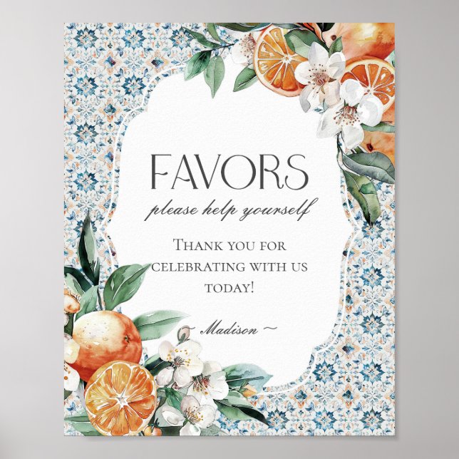 Tuscany Tile Italiana Beach Coastal Favors Sign Poster (Framsidan)