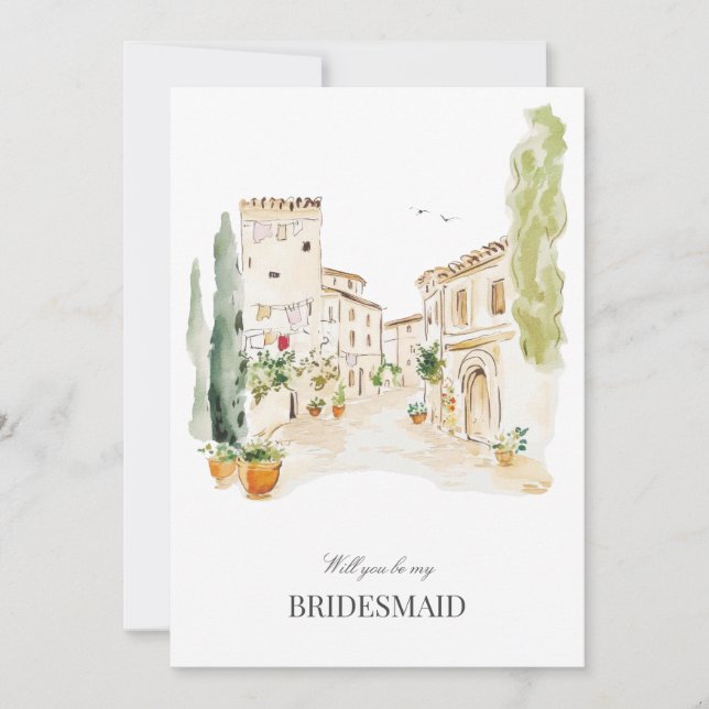 Tuscany Watercolor Italien Bridesmaid Frieri Card Spara Datumet (Framsida)