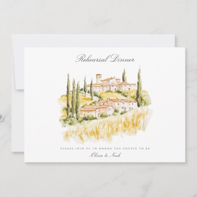 Tuscany Watercolor Italienskt rehearsal Dinner Car Tack Kort (Framsida)