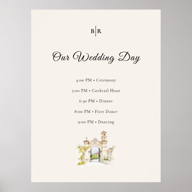 Tuscany Wedding Timeline Poster Order of Events (Framsidan)