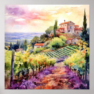 Tuscany Winery Watercolor Art Poster