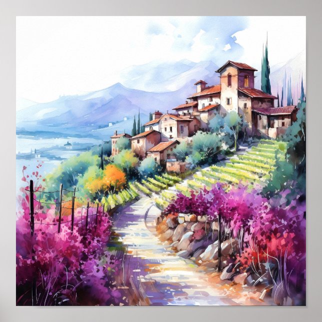 Tuscany Winery Watercolor Art Poster (Framsidan)