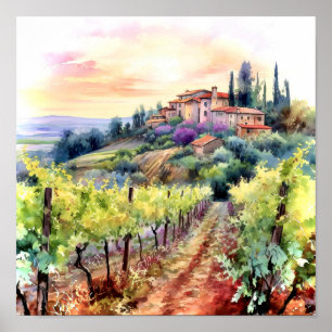 Tuscany Winery Watercolor Art Poster