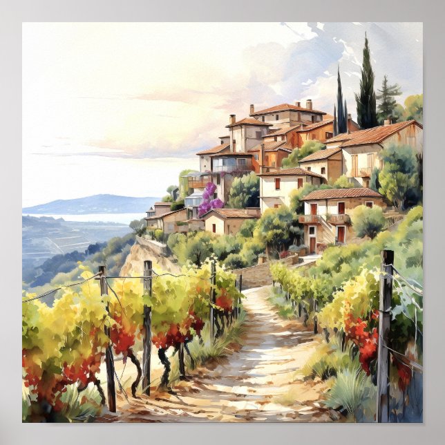 Tuscany Winery Watercolor Art Poster (Framsidan)