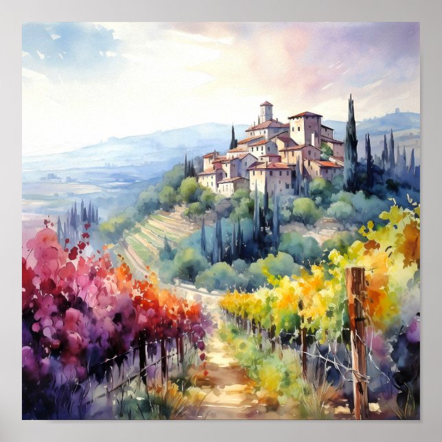 Tuscany Winery Watercolor Art Poster (Framsidan)