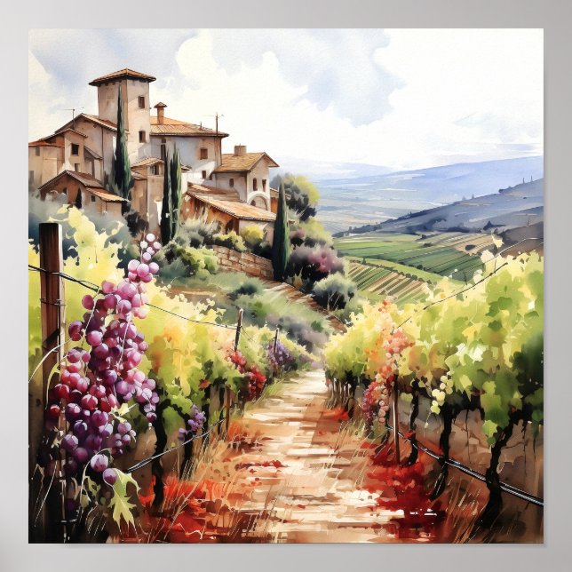 Tuscany Winery Watercolor Art Poster (Framsidan)