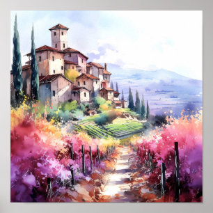 Tuscany Winery Watercolor Art Poster