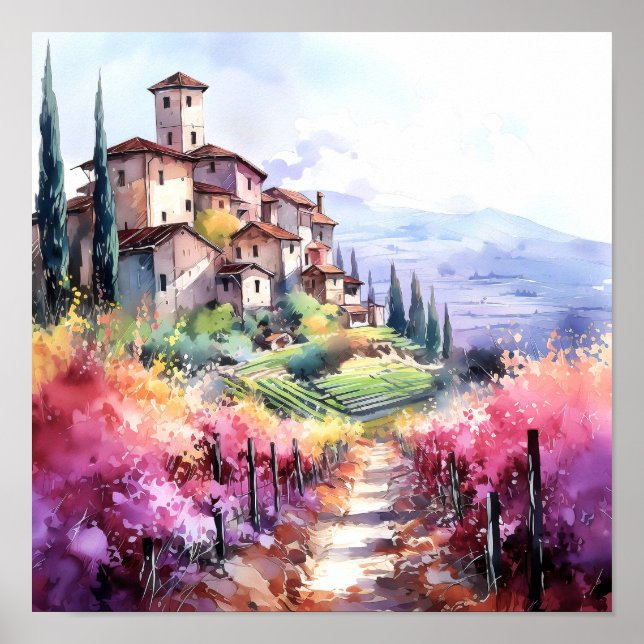 Tuscany Winery Watercolor Art Poster (Framsidan)