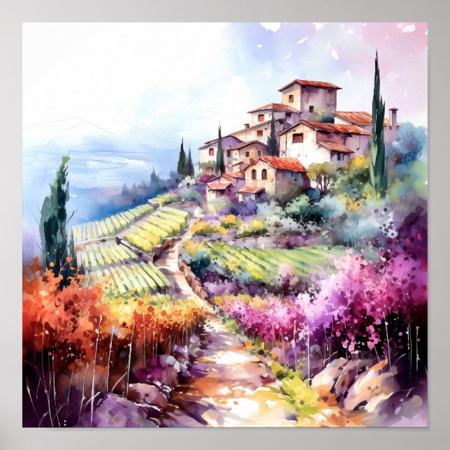 Tuscany Winery Watercolor Art Poster (Framsidan)