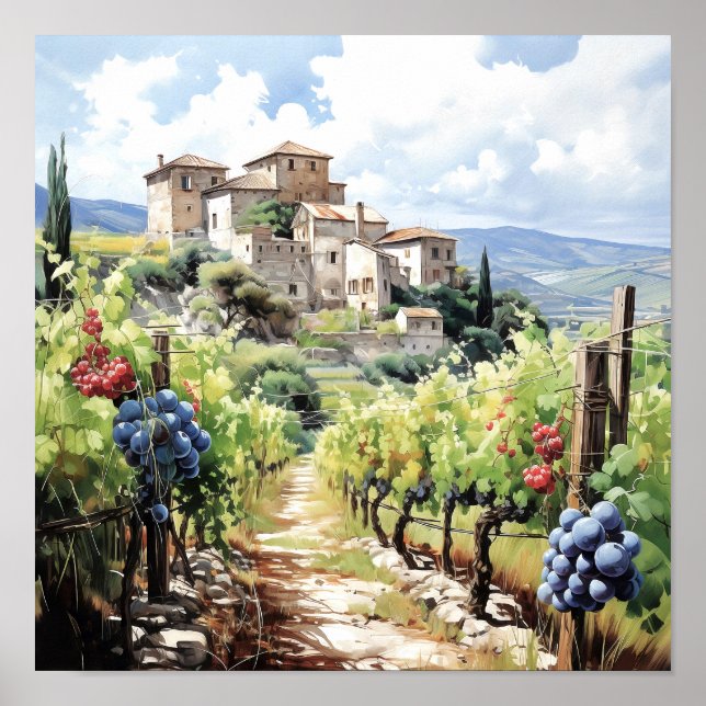 Tuscany Winery Watercolor Art Poster (Framsidan)