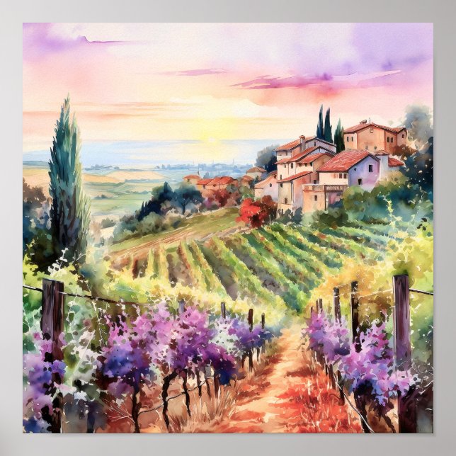 Tuscany Winery Watercolor Art Poster (Framsidan)