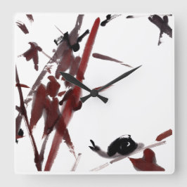 Tuschekunst mit Schnecke und Rotem Bambus Fyrkantig Klocka