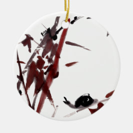 Tuschekunst mit Schnecke und Rotem Bambus Julgransprydnad Keramik