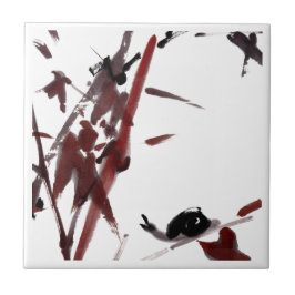 Tuschekunst mit Schnecke und Rotem Bambus Kakelplatta