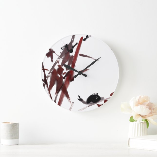 Tuschekunst mit Schnecke und Rotem Bambus Stor Klocka (Hem)