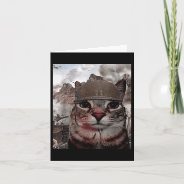 Tusen Yard Stare Funny Soldier Cat Meme i Batt Kort (Framsida)