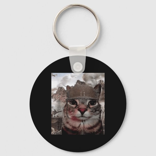 Tusen Yard Stare Funny Soldier Cat Meme i Batt Nyckelring (Framsida)