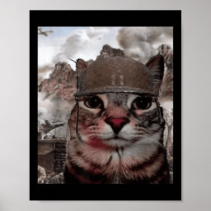 Tusen Yard Stare Funny Soldier Cat Meme i Batt Poster