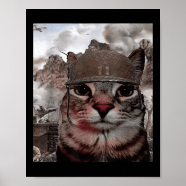 Tusen Yard Stare Funny Soldier Cat Meme i Batt Poster (Framsidan)