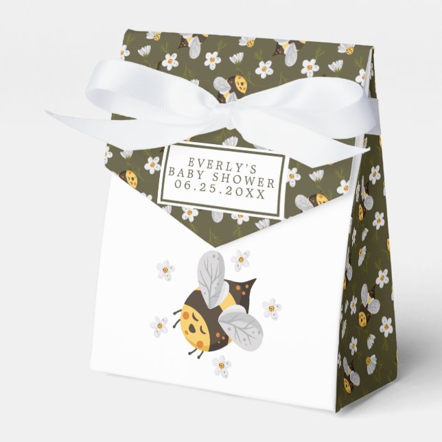 Tusenskön Blomma Humla Bi Grön Bebis Shower Presentaskar (Framsidan Sidan)