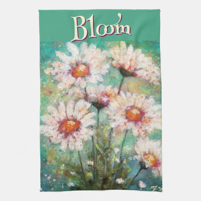 Tusenskönas Impressionistiska Blommiga Turkos Pers Kökshandduk (Vertikal)