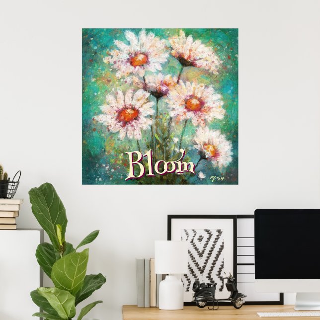 Tusenskönas Impressionistiska Blommiga Turkos Pers Poster (Hemmakontoret)