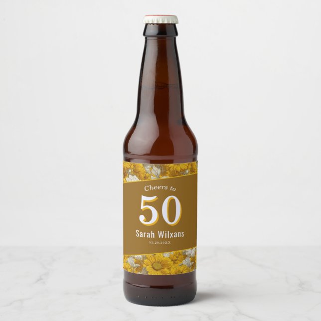 Tusenskönas kronblad 60-årsdag för fru gul  ölflaska etikett (Framsida)