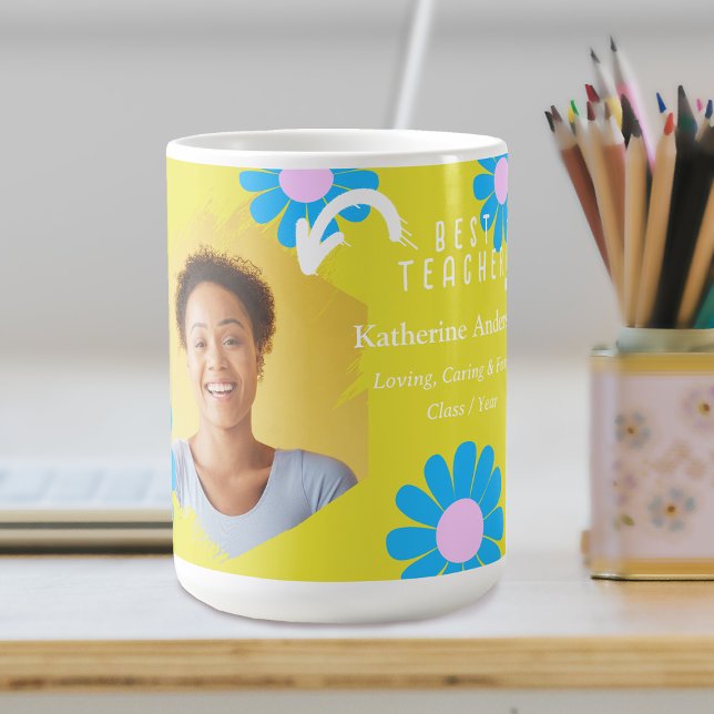 Tusenskönast lärare Foto Gult Kaffemugg (Daisy best Teacher Bright Yellow Coffee Mug.)