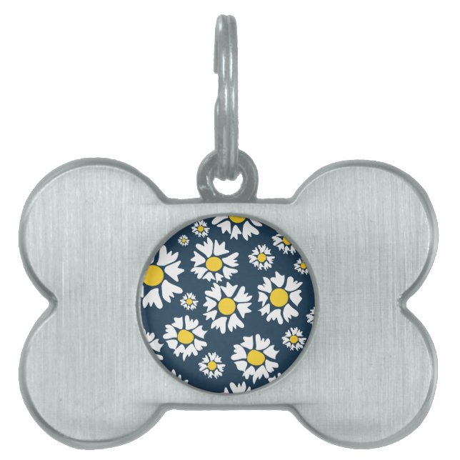 Tusenskönemönster, blomster mönster, vita tusenskö ID-bricka husdjur (Framsidan)