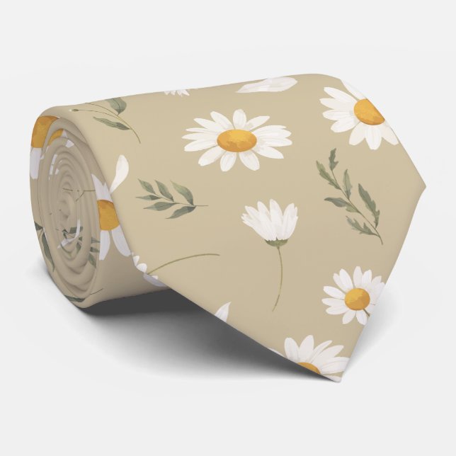 Tusenskönemönster, vitt romantiskt och blommigt  slips (Rullad)