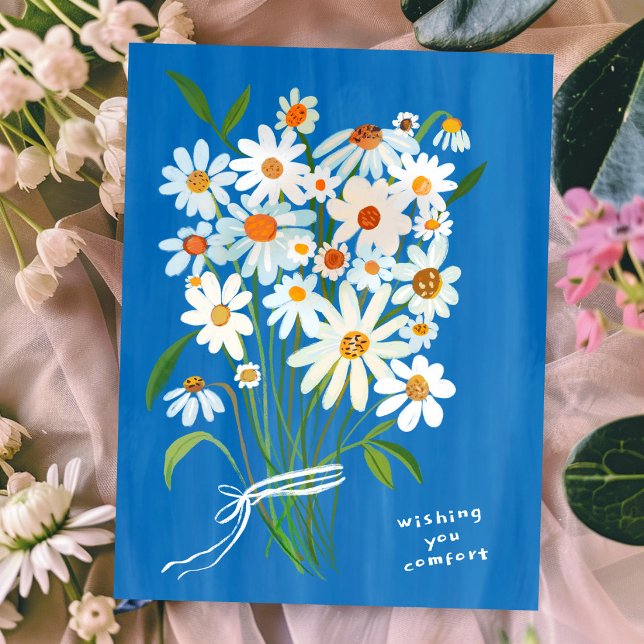 Tusenskönor Bouquet Gouache Kondoleanser Ledsen fö Vykort (Daisy Bouquet Gouache Condolences Sorry for Loss Comfort Love Postcard
)