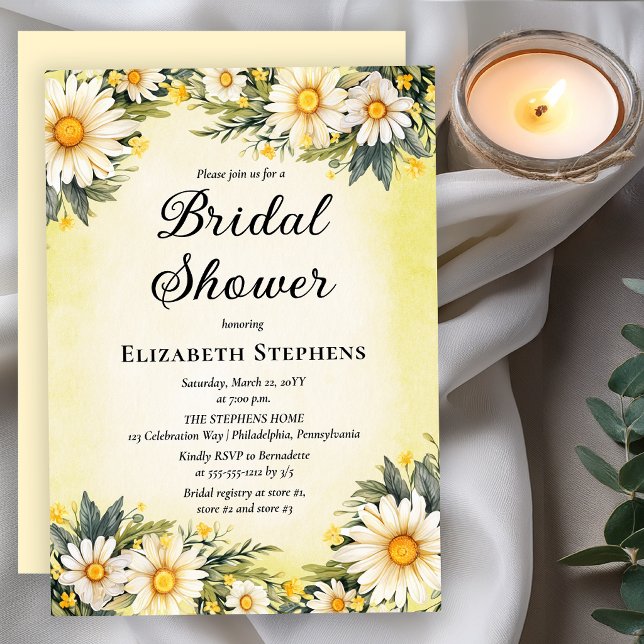 Tusenskönor Bröllopsdusch Smörkräm Trädgårdsfest Inbjudningar (Elegant daisy bridal shower invitation with soft buttercream floral design)