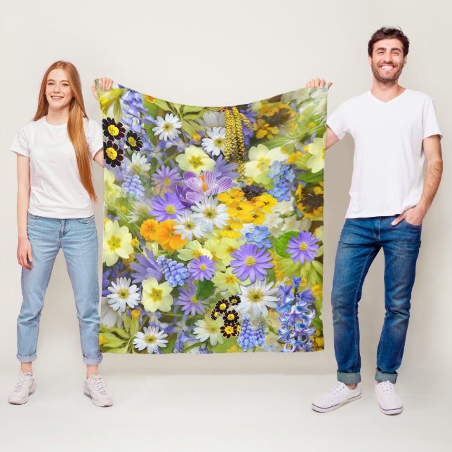 Tusenskönor, Gullviva, Narcisser Blommor Fleecefilt (På plats)