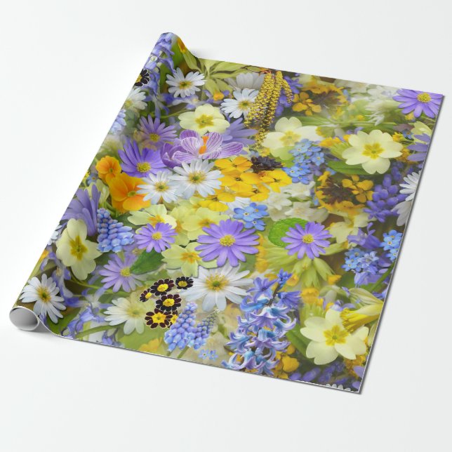 Tusenskönor, Gullviva, Narcisser Blommor Presentpapper (Utrullad)
